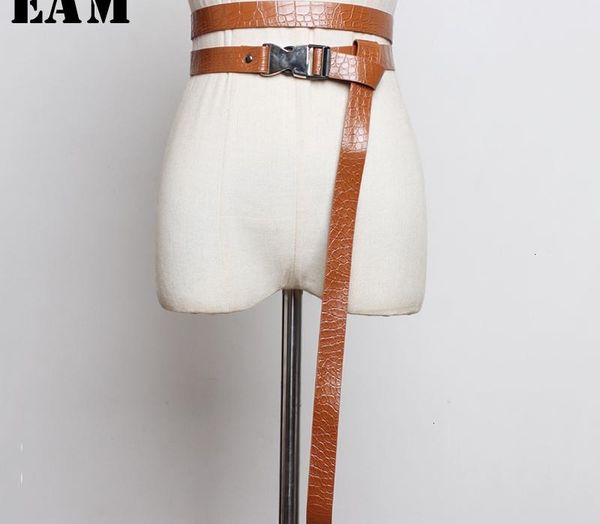 

[eam] pu leather buckle multicolor long wide belt personality women new fashion tide all-match spring autumn 2020 1h361