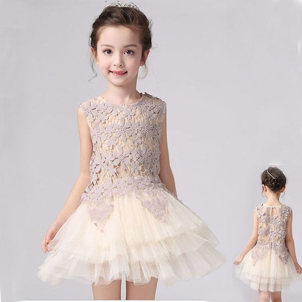 

new baby girl dress summer party sleeveless patchwork girls tutu dress princess mesh toddler lace flower clothes vestido, Red;yellow