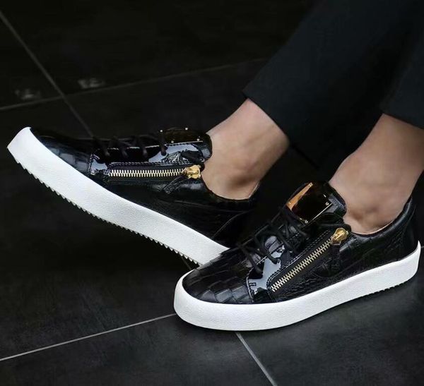 

new double zipper men party shoes autumn lace up men design shoes leather low cut hip hop rivet shoes mens, Black