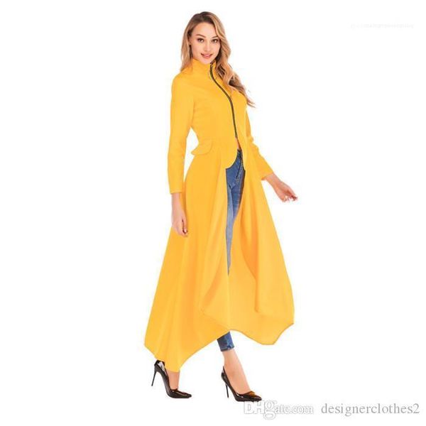 

new casual women clothing fashion irregularity stand collar trench coats spring zipper long sleeve designer coats, Tan;black