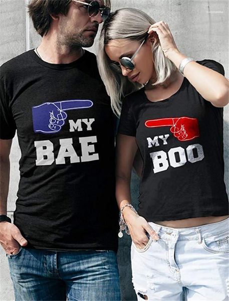 

tees letters printed couples tshirts o neck short sleeve hiphop womens fashion bae printed female, White