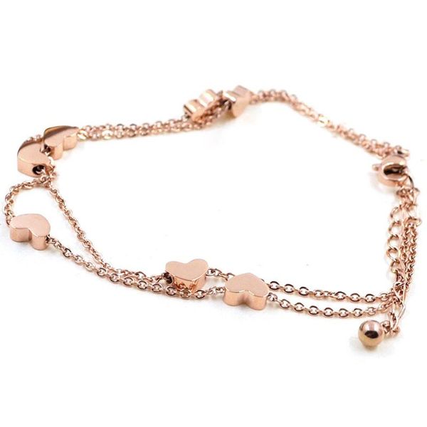 

fashion love seven peach hearts rose gold double anklet women heart-shaped titanium steel rose gold jewelry, Golden;silver