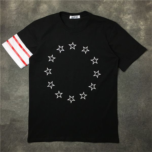 

mens stylist t shirt short sleeve pentagram star striped printing stylist t shirt polo men women casual cotton black t shirts