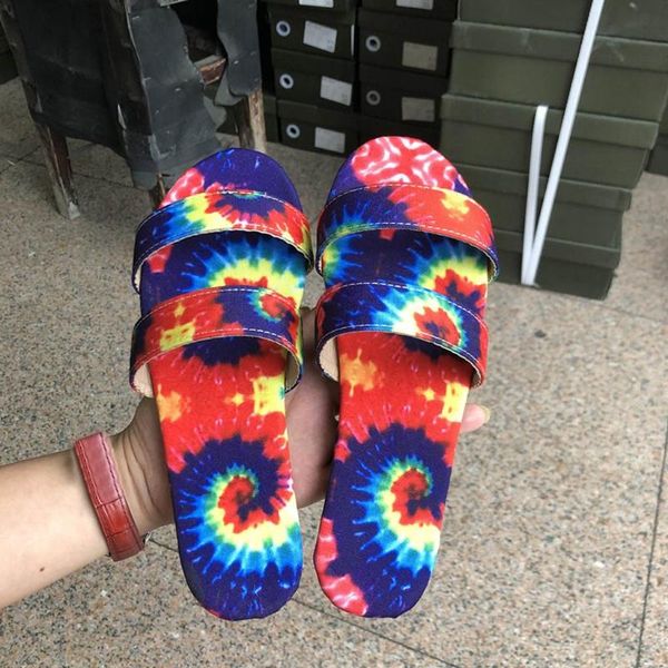 

women summer roman style tie-dye colorblock flat slippers leisure beach shoes wedges beach slippers lady summer shoes mujer, Black