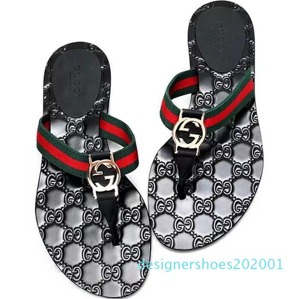 

luxury women leather slippers flip flops designer slippers metal chains summer sandals beach shoes fashion slippers d01, Black