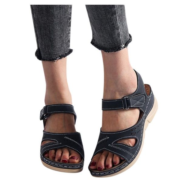 

women beach summer shoes ladies fashion casual wedges open toe strap sandals beach 2020 new shoes female sandalias #5.19, Black