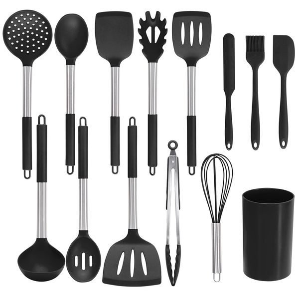 

14pcs silicone easy clean cooking utensil set accessories anti-slip non stick