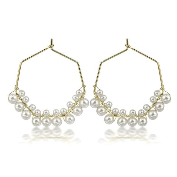 

manilai hexagon imitation pearl hoop earrings for women 2020 geometric copper handmade charm earrings brincos female jewelry, Golden;silver