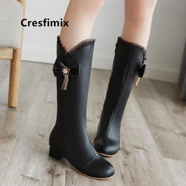 

cresfimix frauen stiefel women classic round toe high heel boots lady casual boots winter stylish black a6064