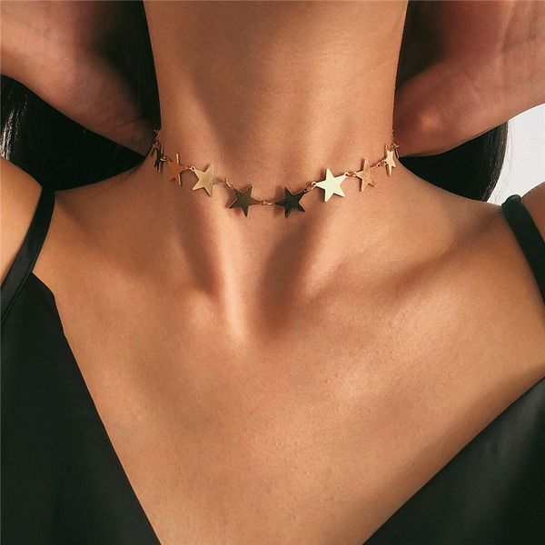 

2020 fashion gold color star necklace choker for women simple star link chain necklace collares statement jewelry gift, Silver