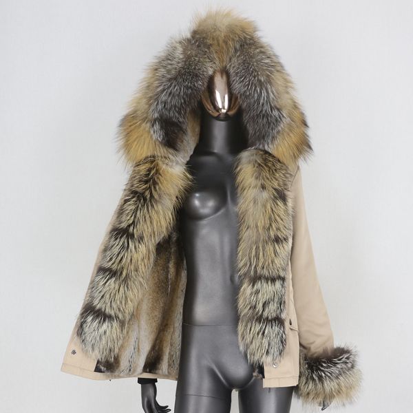 

women's fur & faux bluenessfair 2021 winter jacket women short waterproof parka real coat natural raccoon collar hood outerwear, Black