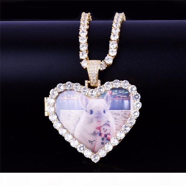 

золото серебро цветного cz сердце фото подвеска медальоны ожерелье с веревкой цепью для мужчин женщин hot gift, Silver