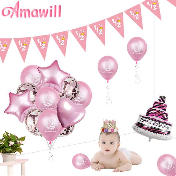 

amawill baby shower baby boy girl half birthday decor my 1/2 birthday balloons kids six months party decorations