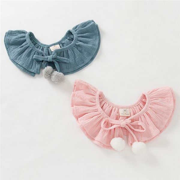 

baby lace up cotton tie choker soft cute girls hair ball double bow tie toddler baby kid fake false collar gift, Slivery;white