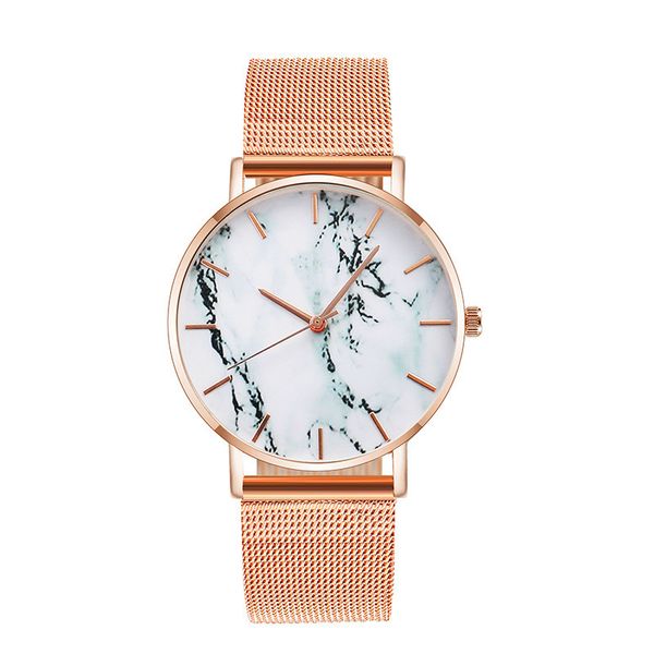 

mens watches rose gold mesh band creative marble female wrist watch luxury women quartz watches ing, Slivery;brown