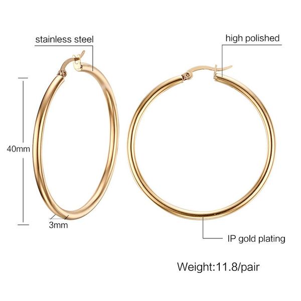 

fashion big hoop earrings women 316l stainless steel earring jewelry female 18k gold plated party earring 3 size, Golden;silver