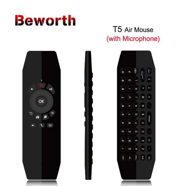 

cgjxst5 mic 2 .4g wireless fly air mouse with microphone voice universal remote control keyboard ir learning for android tv box pc t3 t19062