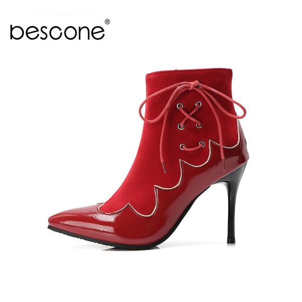 

boots bescone handmade women mid-calf pointed toe lace-up suede thin heel shoes fashion winter warm ladies bm240, Black