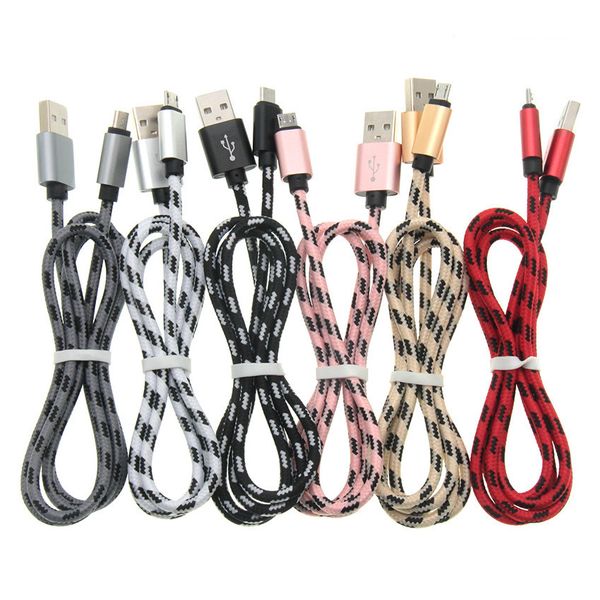 Alta velocidade USB C Tipo C Tipo C Cabelo de alojamento de metal 2A Cordos de sincronização de dados trançados Cabo de carregamento rápido Micro USB 8 para telefones celulares