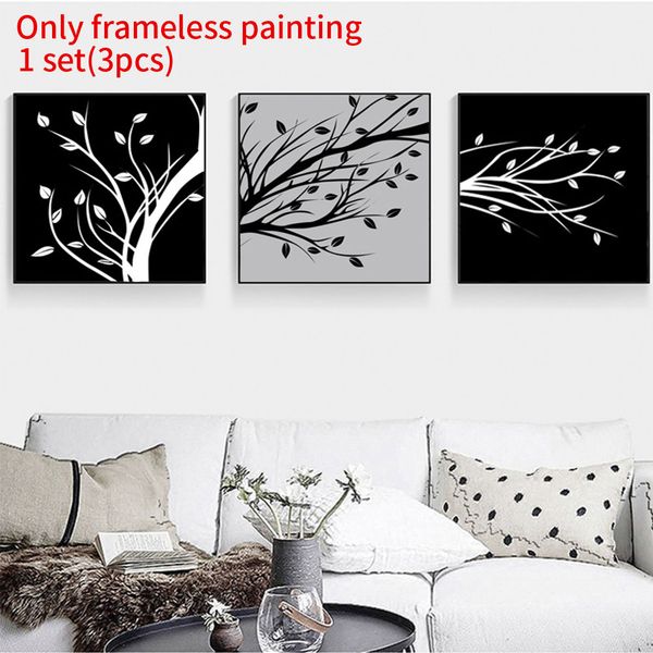 

3pcs art bedroom craft canvas painting pictures black and white modern tree home