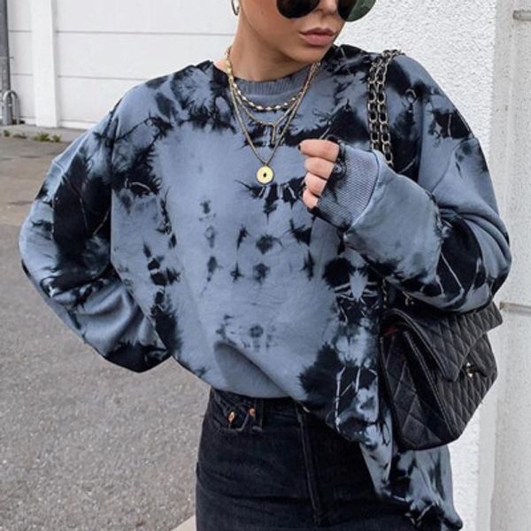 

2020fw womens tie dye sweatshirts fashion girls street style sweatshirt with round neck womens casual loose pullover youth sell, Black
