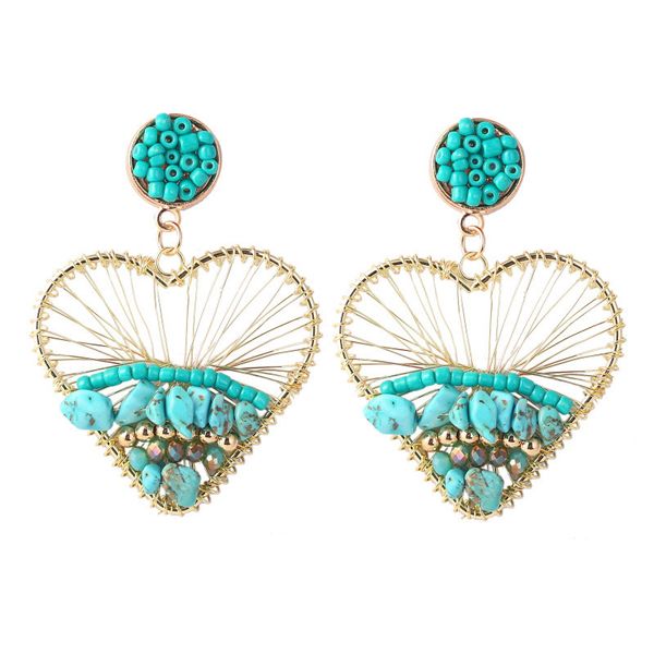 

europe and the united states exaggerated geometric manual stone love beads earrings foreign trade trend personality woven ear pendant orname, Golden