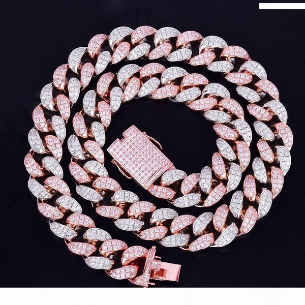 

20mm heavy silver rose colorful zircon miami cuban necklace choker men's hip hop jewelry big cuban chain 16" 18" 20