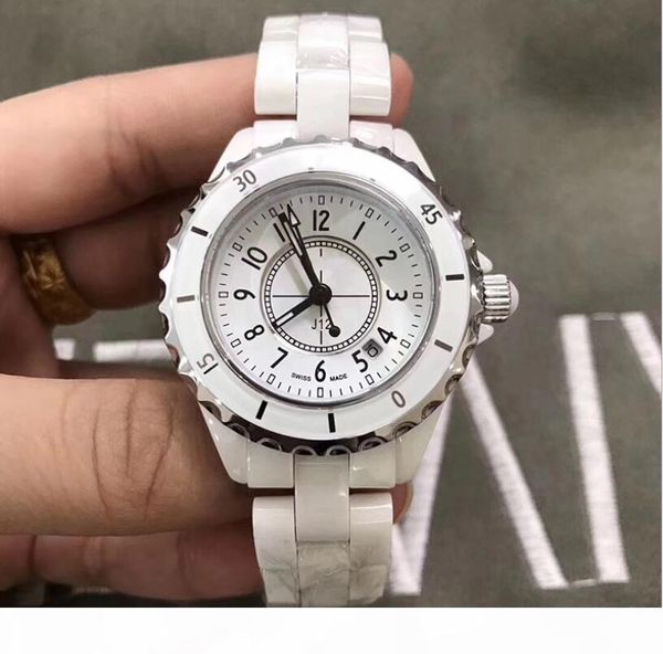 

luxury lady white black ceramic watches quartz calendar wristwatches for women fashion exquisite womenluminous watch 39-34mm, Slivery;brown