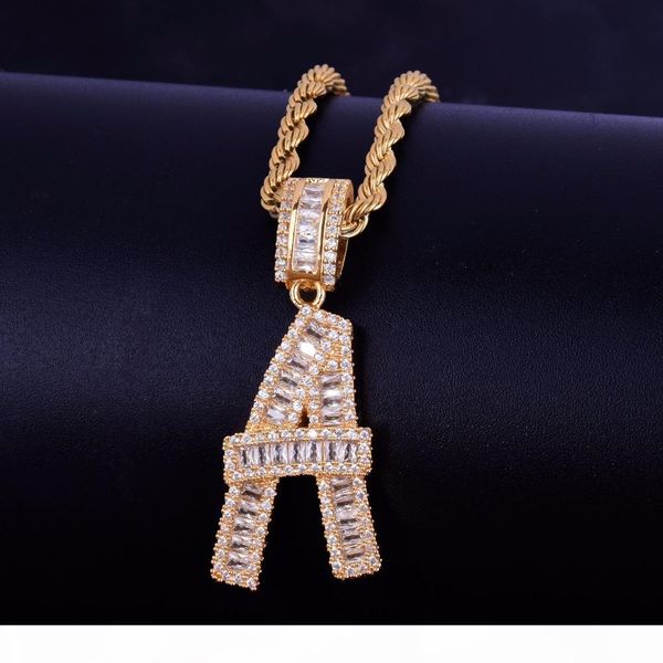 

iced out baguette initials letters hip hop pendant chain gold silver bling zirconia men's hip hop pendant jewelry