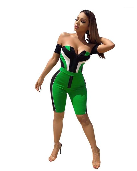 

fashion striped casual apparel skinny patchwork rompers with zipper womens new fashion knee length shorts jumpsuits one piece, Black;white