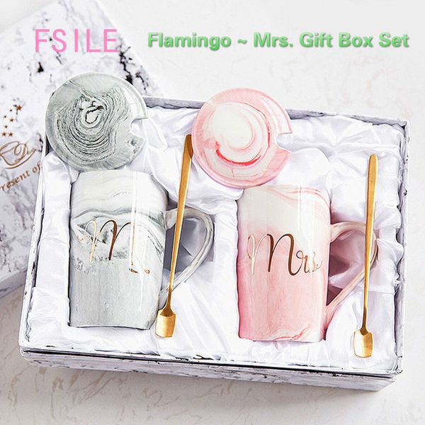 

mugs fsile marble pattern cup gold rim mug gift box set coffee couple women flamingo ceramic with hand ceremony