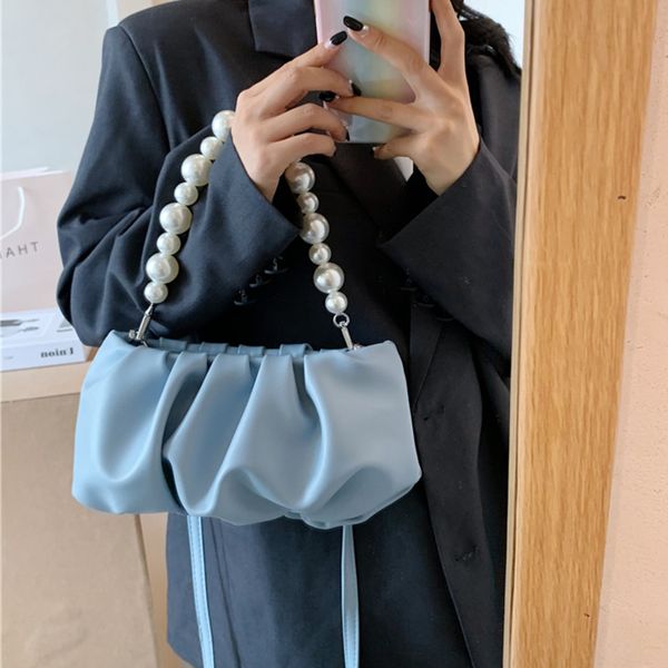 

desigher pearl handle women shoulder bags luxury handbags women bags designer simple solid color pu leather messenger