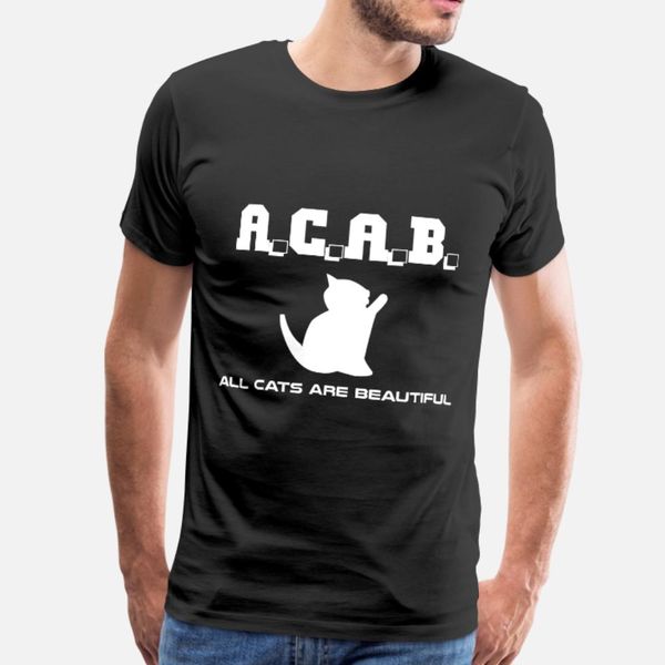 

acab cat white kitten t shirt men designing short sleeve round collar basic solid sunlight casual summer kawaii shirt