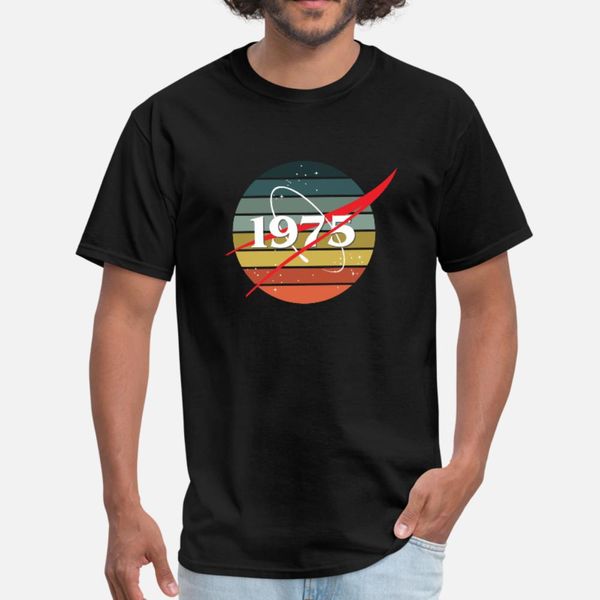 

vintage 1975 t shirt men create 100% cotton round collar fit cute breathable summer standard shirt, White;black