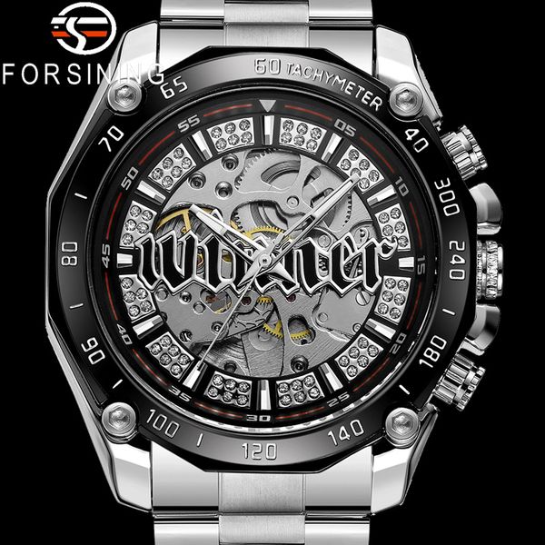

winner automatic mechanical men wristwatch army sport male clock skeleton fashion man watch gift 8186, Slivery;brown