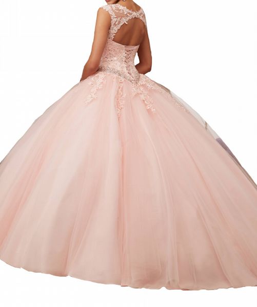 

Quinceanera Dresses Pink collar with net design back strap, multi-layer net trailing mats, applique beads, sparkling, cheap mail.