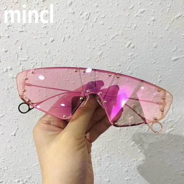 

fashion women out rimless sunglasses 2020 luxury fashion cat mirror sunglasses brand design metal frame narrow eyewear fml, White;black