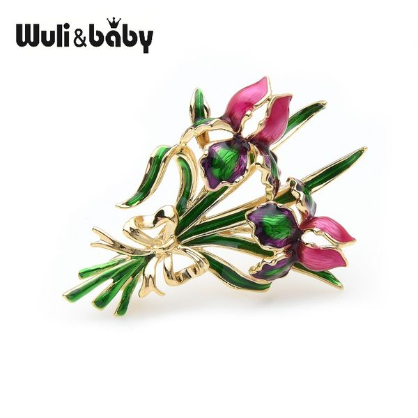 

wuli&baby enamel double rose brooch pins for women valentine's day gift 2020, Gray