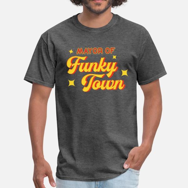 

mayor of funky town 1970s disco funk vintage t shirt men personalized short sleeve plus size 3xl vintage loose humor summer style shirt
