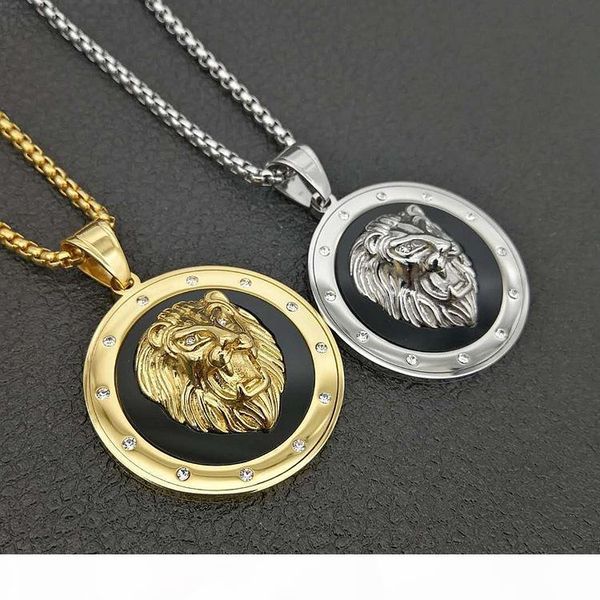 

hip hop round lion necklace stainless steel gold silver color punk animal lion head pendant necklace for men jewelry
