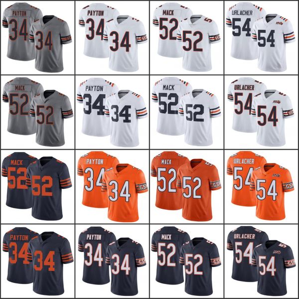 

chicago bears men #34 walter payton 52 khalil mack 54 brian urlacher men women youth stitched season vapor limited jersey, Black;red