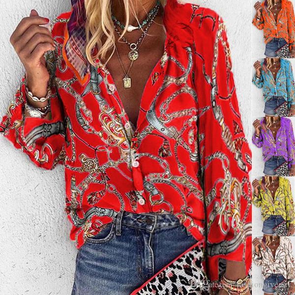 

brand designer designer chain printed womens shirts fashion plus size long sleeve blouses casual single breasted womens, White