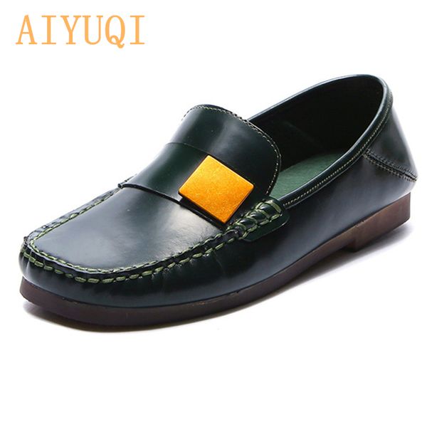 

aiyuqi single shoes women spring 2020 new genuine leather middle-aged and elderly mother shoes retro casual beanie women, Black