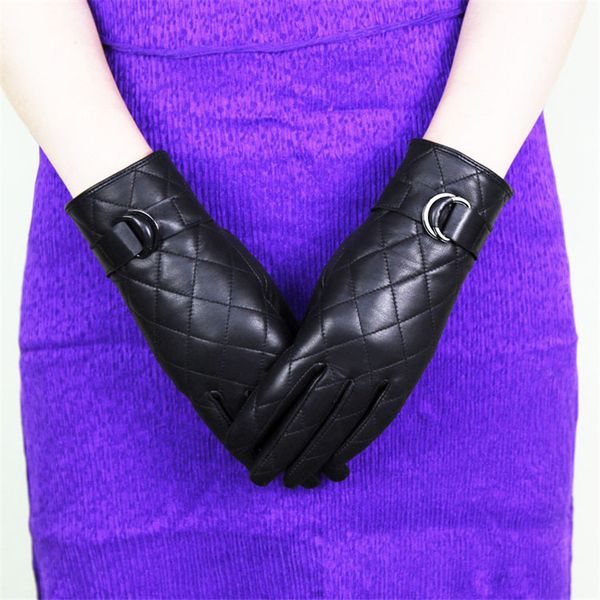 

2020 genuine leather gloves female black sheepskin gloves autumn winter plus velvet thicken diamond style woman' dq103l, Blue;gray
