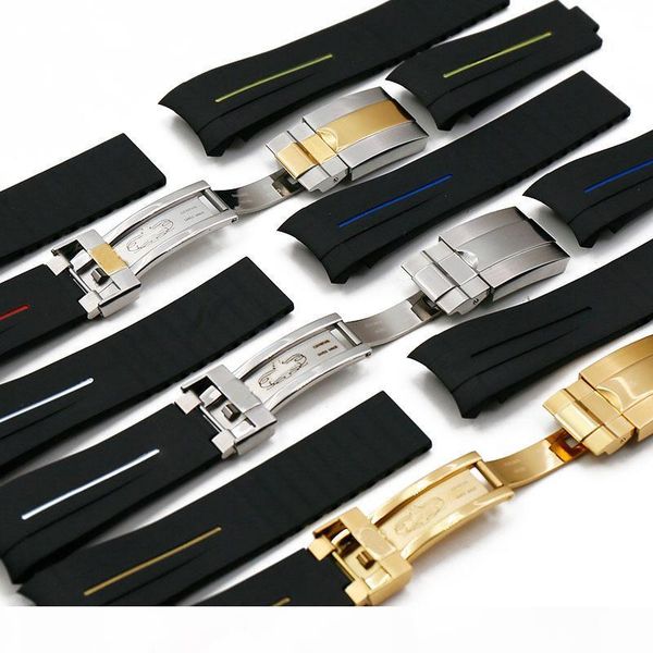 

men's rubber strap 20mm21mm folding buckle watch accessories for rolex gmt ghost king ancon waterproof silicone strap women band t20051, Black;brown