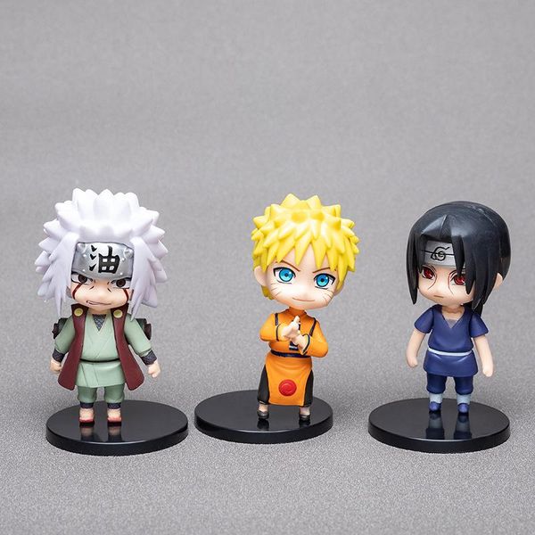

6pcs naruto garage kit model set doll q style naruto sasuke kakashi i aro weasel decoration gift anime action figures kids toys