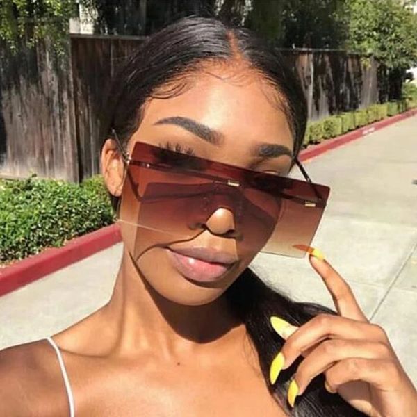 

oversized brown sunglasses 2020 women retro vintage sunglasses rimless eyewear feminino big shades, White;black