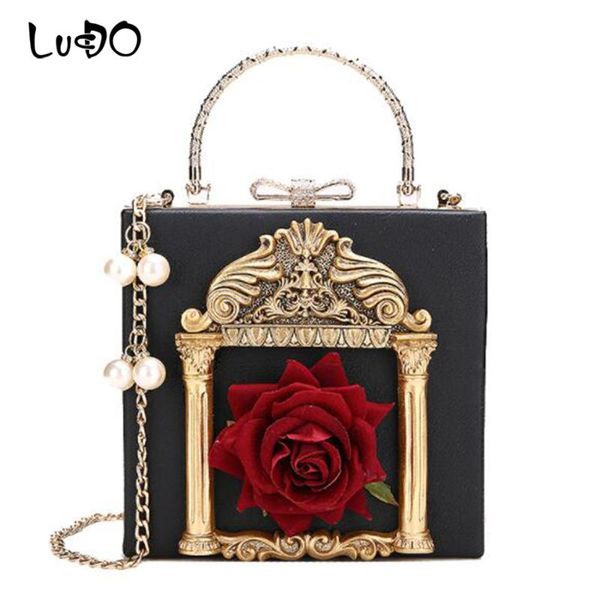 

women handbag vintage baroque embossed box flower lady crossbody bags pearl chain messenger luxury pu shoulder bag small purses