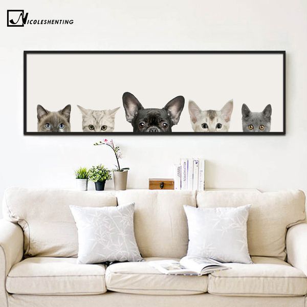 

kawaii animals cat dog poster minimalist art canvas painting wall picture long banner print modern home room decoration 391