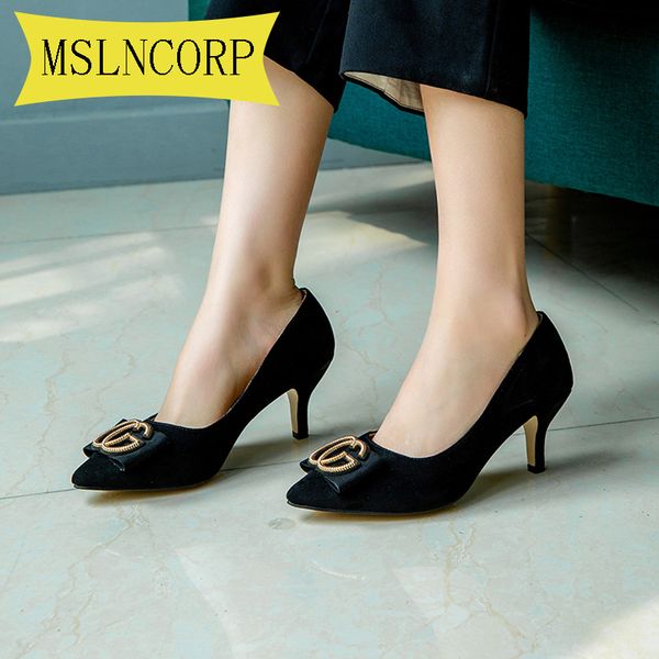 

dress shoes plus size 34-43 women pointed toe pumps solid color heels concise office lady comfortable daily party footwear, Black